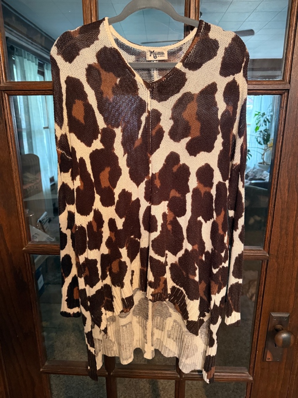 Show Me Your Mumu Leopard‎ Print V-Neck High-Low Knit Sweater Brown XS Womens